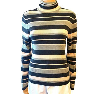 Banana Republic Merino Wool Turtle Neck Striped Soft Cozy Sweater Women Size M